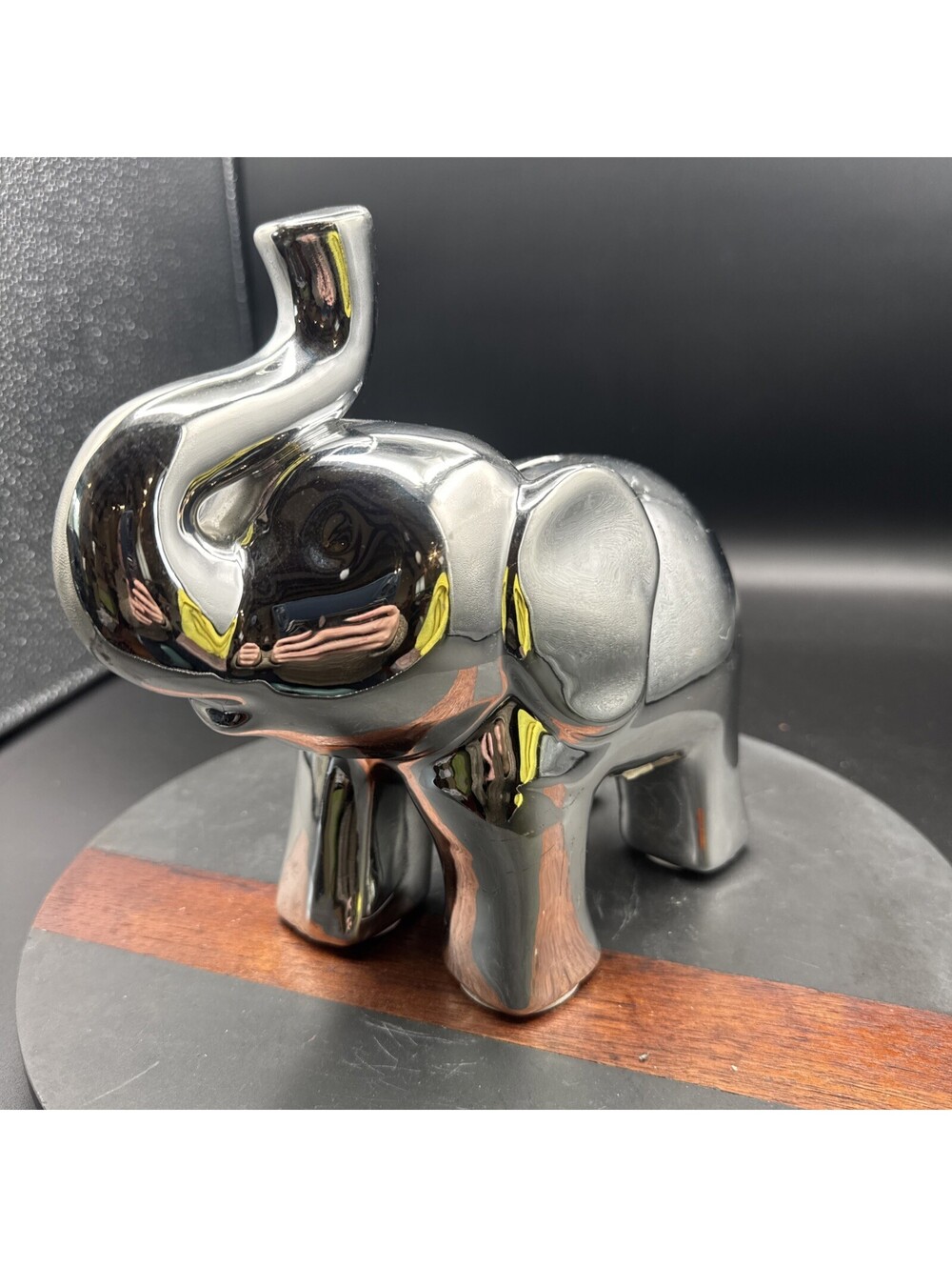 Silver tone elephant trunk up piggy bank Boho Minimalist Cottage Coastal Preown